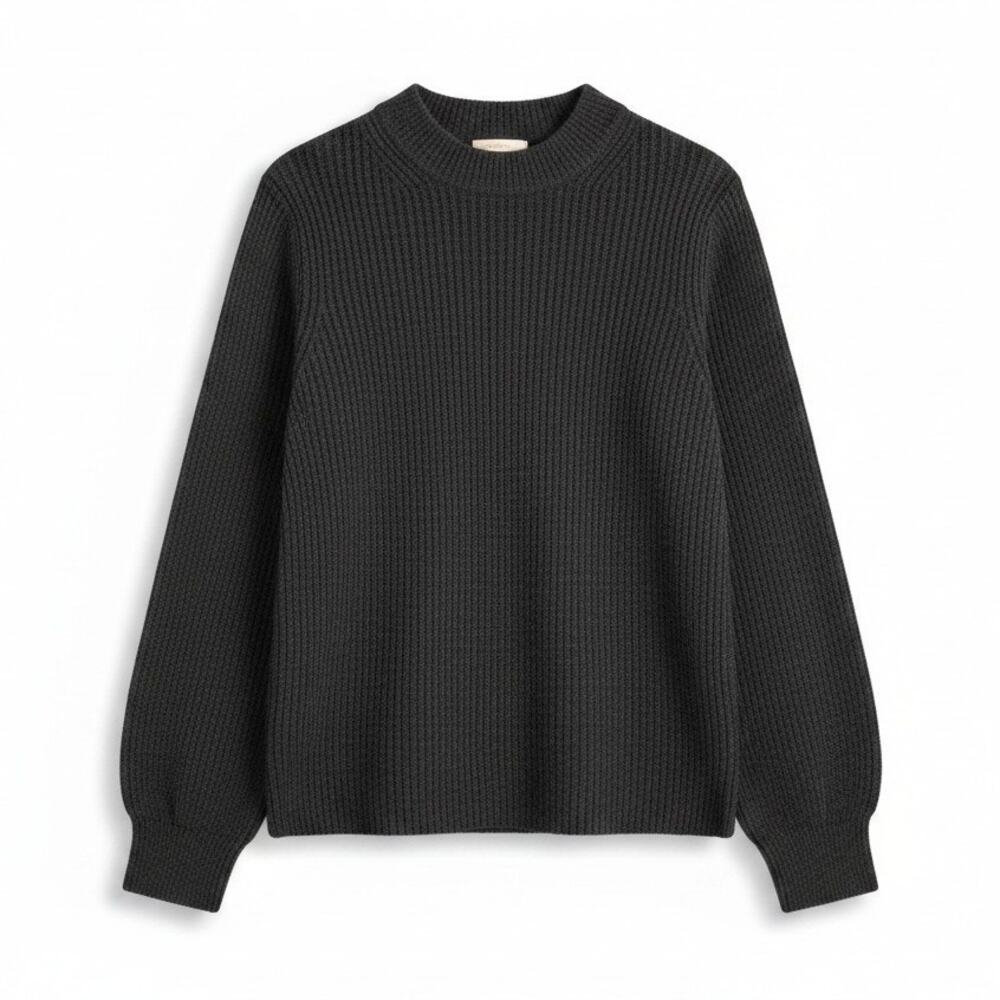 Madewell Women's Large Black Ribbed Funnel Neck Knit Stretch Casual Sweater